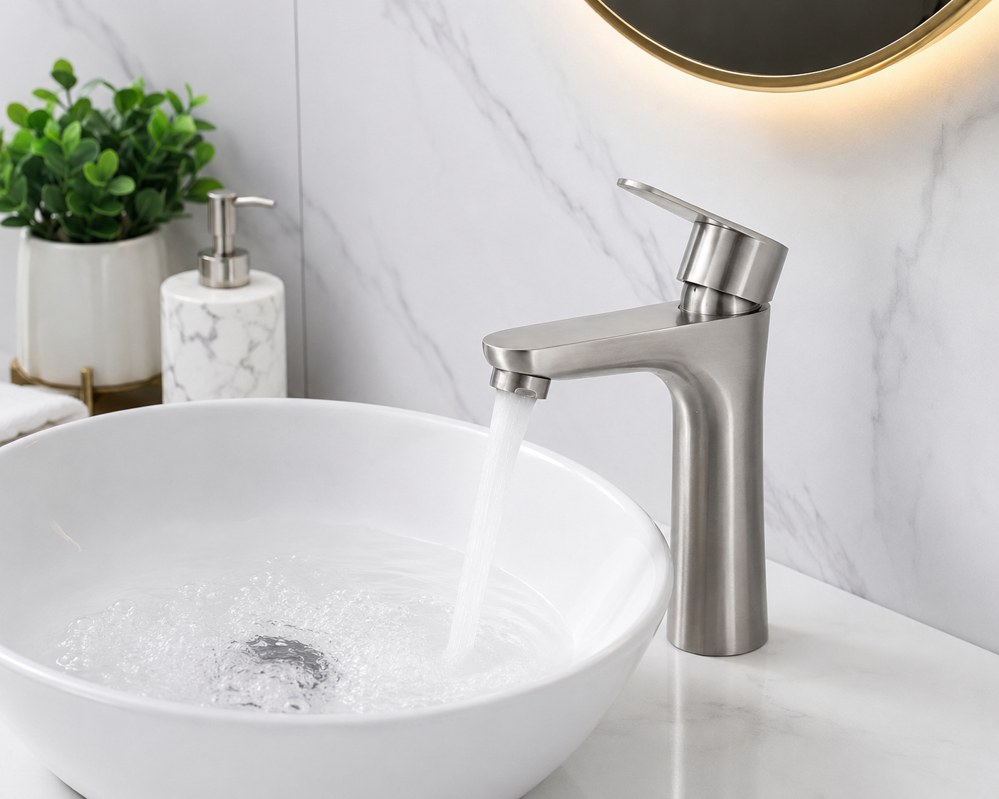 Vòi lavabo Inox 304 lắp trên chậu rửa mặt đang sử dụng