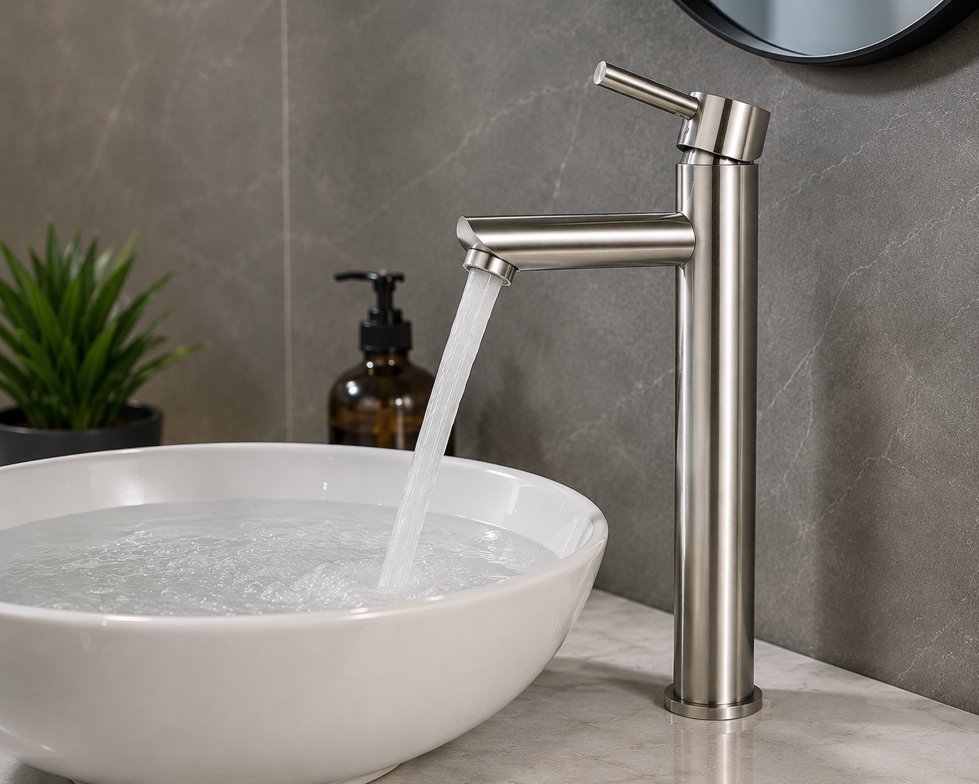 Nước chảy từ vòi lavabo cổ cao Nước chảy từ vòi lavabo cổ cao