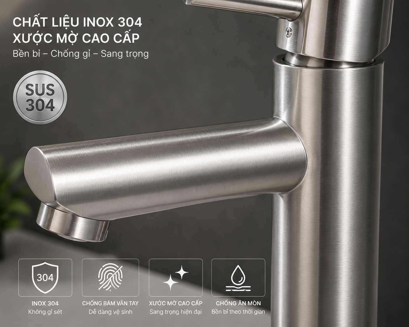 Cận cảnh chất liệu inox 304 xước mờ Cận cảnh chất liệu inox 304 xước mờ