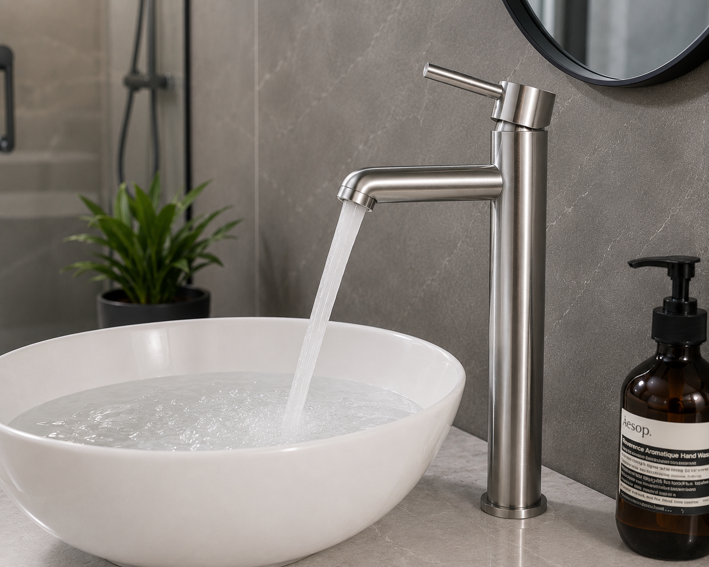 Nước chảy từ vòi lavabo lạnh thân cao 30cm