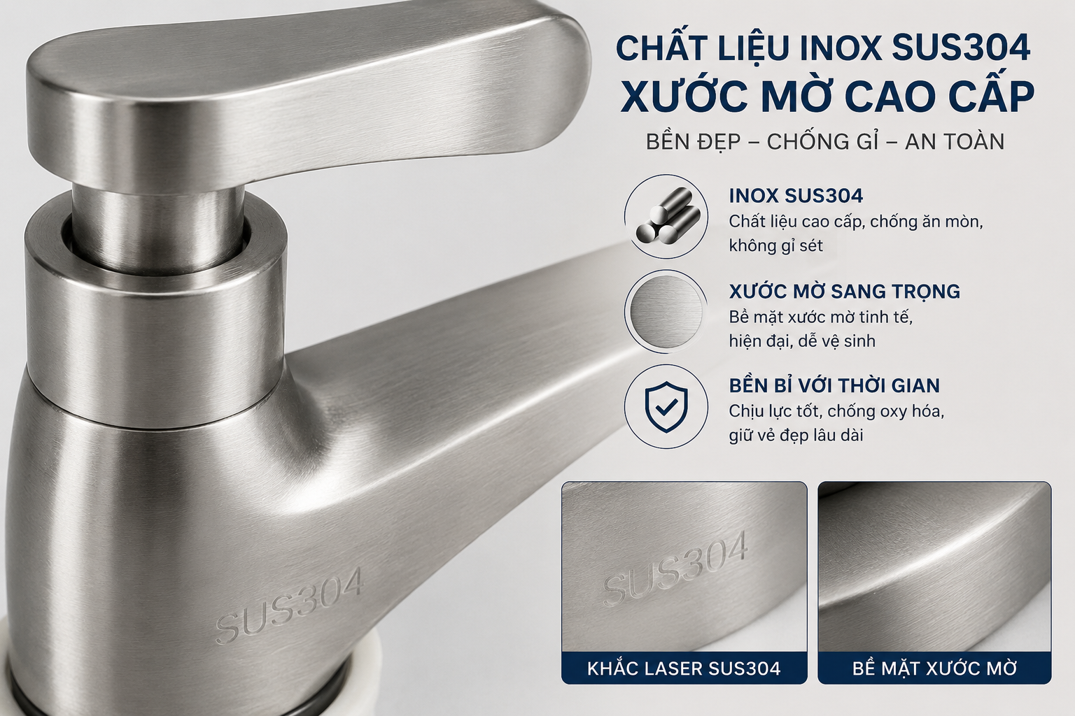 Cận cảnh chất liệu inox SUS304 xước mờ Cận cảnh chất liệu inox SUS304 xước mờ