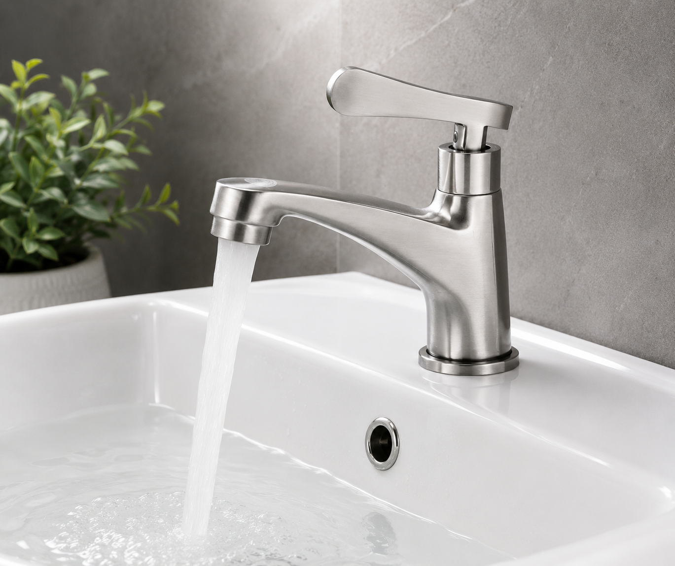 Vòi lavabo lắp trên chậu đang xả nước Vòi lavabo lắp trên chậu đang xả nước