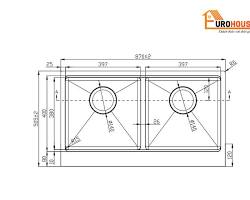 Bản vẽ kỹ thuật chậu rửa chén inox 304 với các thông số kích thước