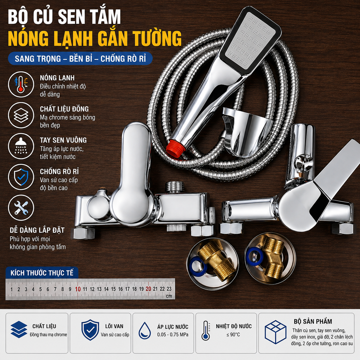 Hình bộ vòi hoa sen tắm nóng lạnh xi mạ điện Crom đầy đủ phụ kiện Hình bộ vòi hoa sen tắm nóng lạnh xi mạ điện Crom đầy đủ phụ kiện