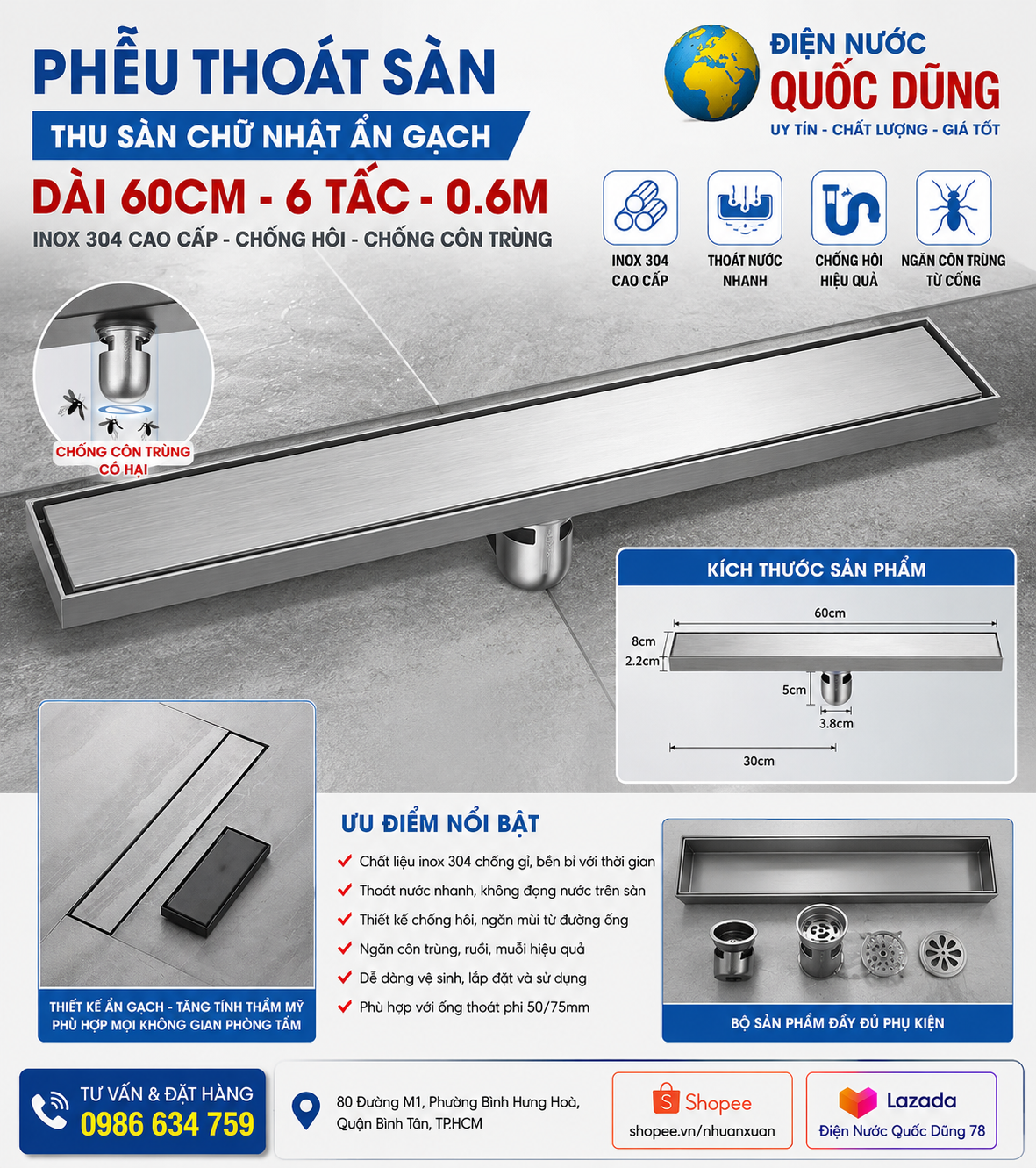Hình phễu thoát sàn chống côn trùng, chống hôi khi lắp đặt thực tế Hình phễu thoát sàn chống côn trùng, chống hôi khi lắp đặt thực tế