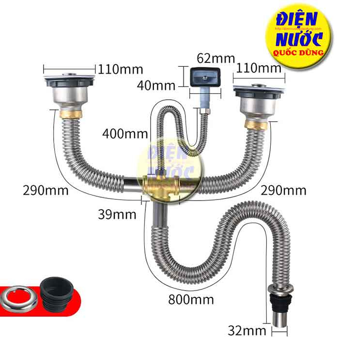 bộ xã chậu chén 2 hộc chất liệu inox 304 và đồng thau