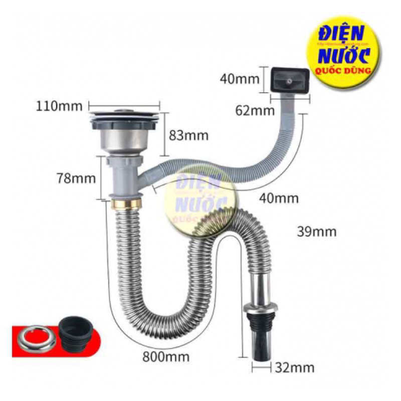 Bộ xả chậu rửa chén inox 304 1 hộc