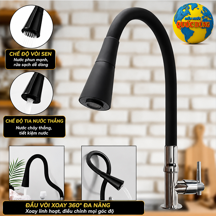 Hình ảnh tổng thể vòi rửa chén bát lạnh cổ mềm xoay 360 độ Hình ảnh tổng thể vòi rửa chén bát lạnh cổ mềm xoay 360 độ