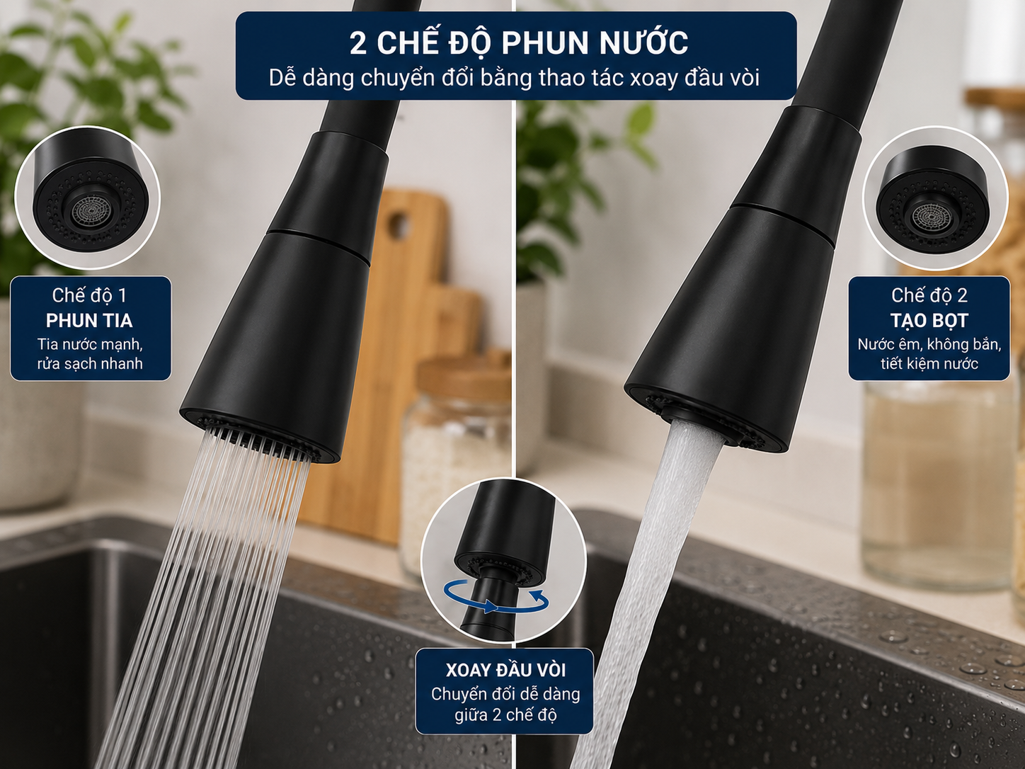 Hình ảnh 2 chế độ phun nước của đầu vòi Hình ảnh 2 chế độ phun nước của đầu vòi