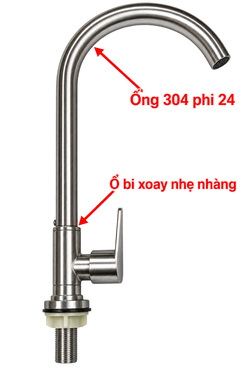 Vòi chậu rửa chén nước lạnh inox 304 loại tốt ống phi 24